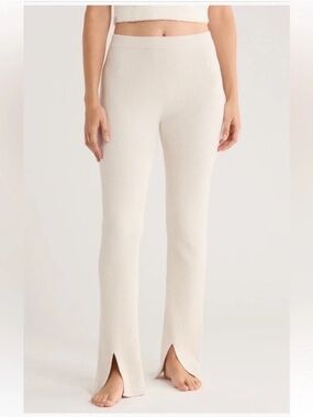NEW! Barefoot Dreams Slim Slit Ribbed Pajama Pants Almond Cream Size Small $118